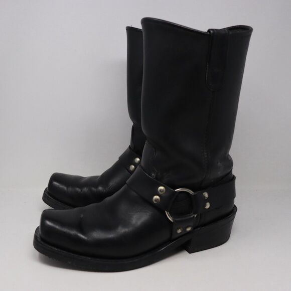 Double H Black Harness Boots Mens Size 9 Motorcycle Leather Square Toe HH - Picture 1 of 6